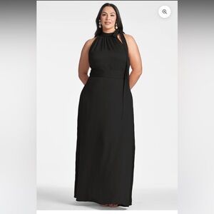 Sachin + Babi Black Halter Tie Neck Maxi Crinkle Dress Gown
